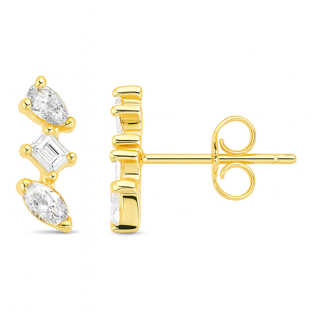 SPECIAL! .58ct G SI 14kt Yellow Gold Multi Shape Diamond Line Earrings
