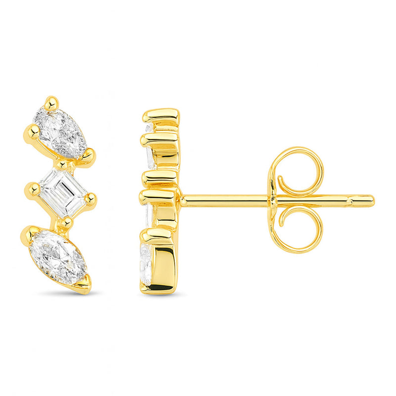 SPECIAL! .58ct G SI 14kt Yellow Gold Multi Shape Diamond Line Earrings