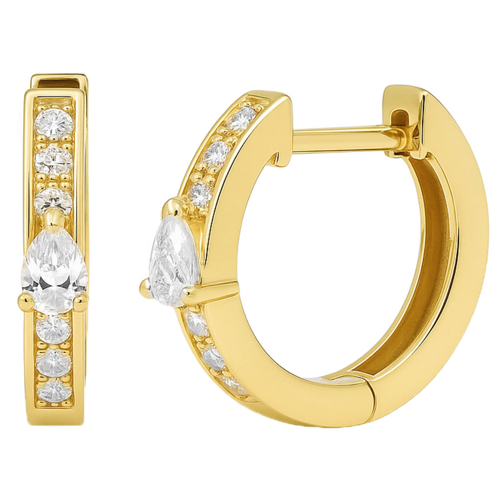 SPECIAL! .35ct G SI 14kt Yellow Gold Round & Pear Shaped Diamond Hoop Huggie Earrings