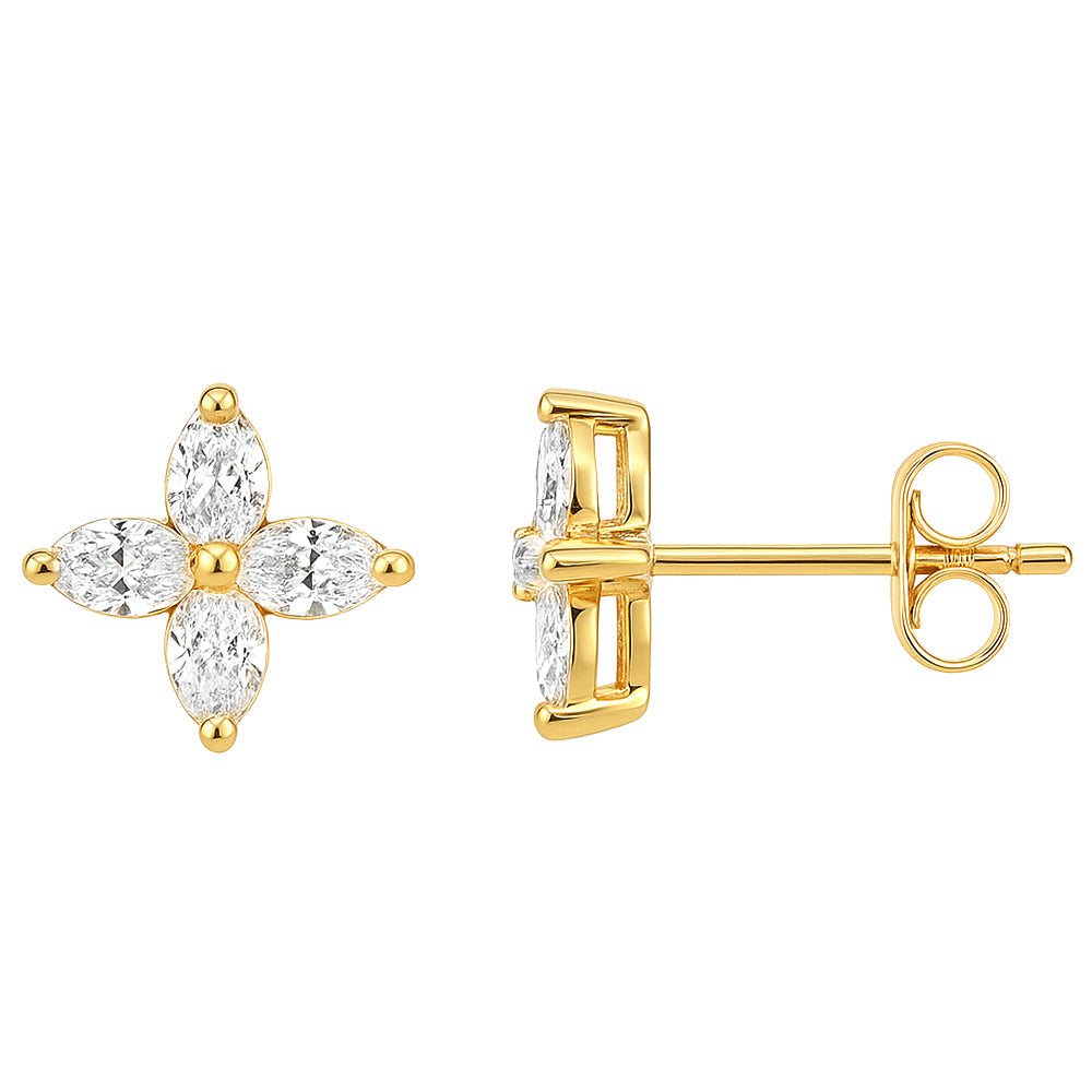 SPECIAL! .75ct G SI 14kt Yellow Gold Pear Shape Diamond Flower Stud Earrings