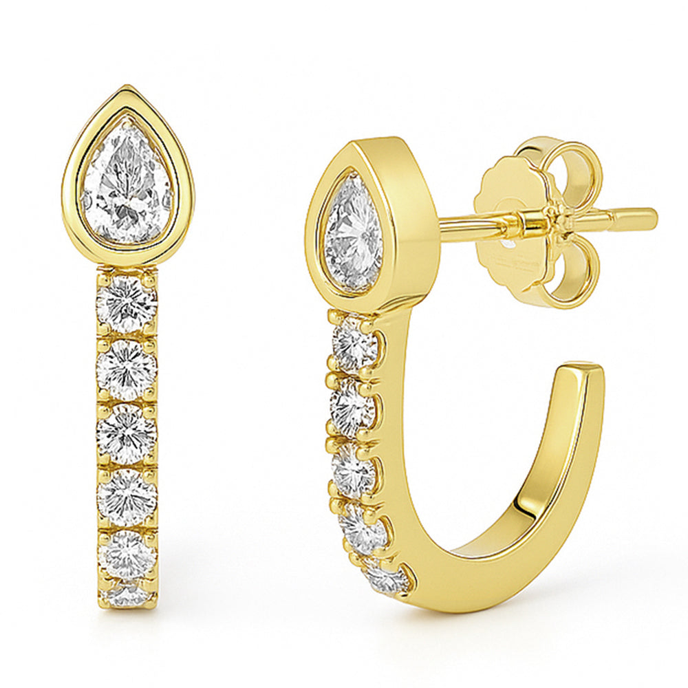 SPECIAL! .37ct G SI 14kt Yellow Gold Pear Shape Diamond J Hoop Earrings