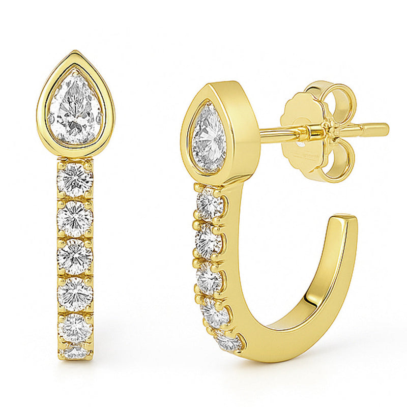 SPECIAL! .37ct G SI 14kt Yellow Gold Pear Shape Diamond J Hoop Earrings