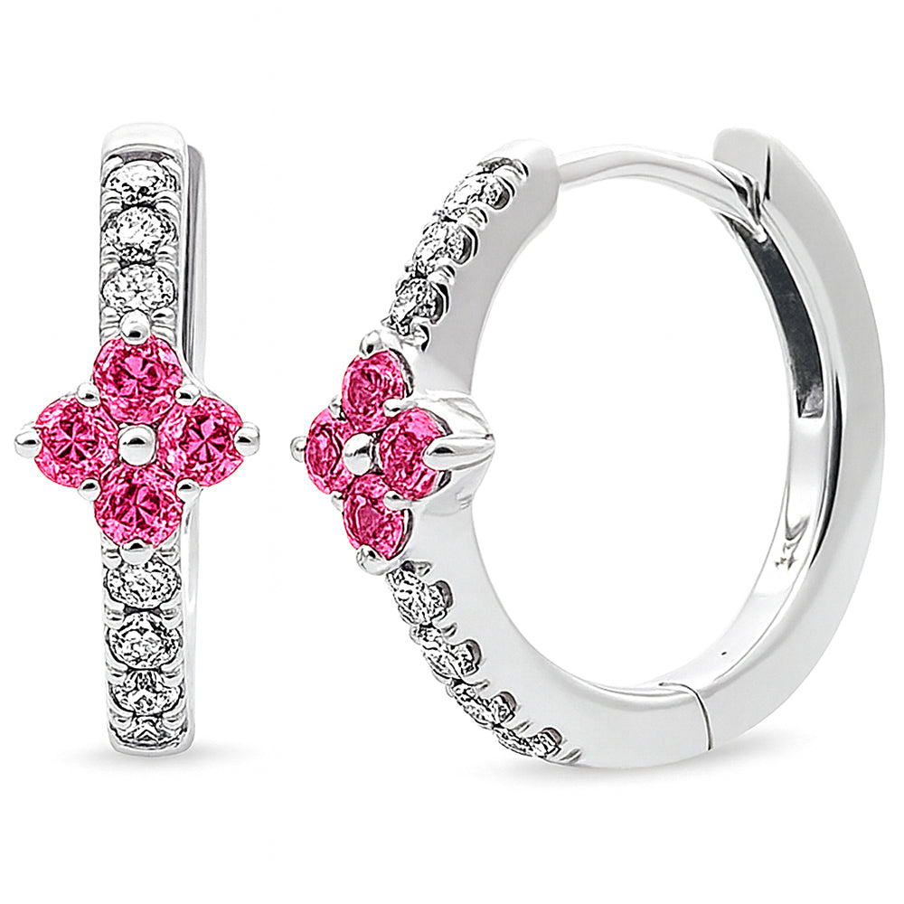 SPECIAL! .53ct G SI 14kt White Gold Diamond & Pink Sapphire Gemstone Hoop Earrings