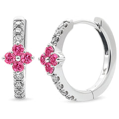 SPECIAL! .53ct G SI 14kt White Gold Diamond & Pink Sapphire Gemstone Hoop Earrings