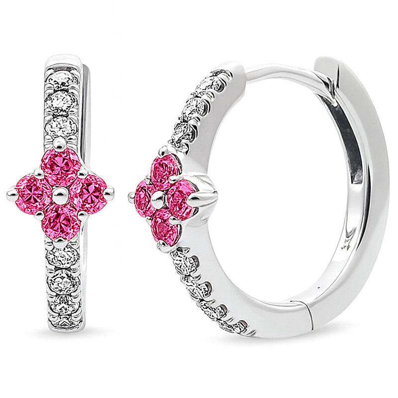 SPECIAL! .53ct G SI 14kt White Gold Diamond & Pink Sapphire Gemstone Hoop Earrings