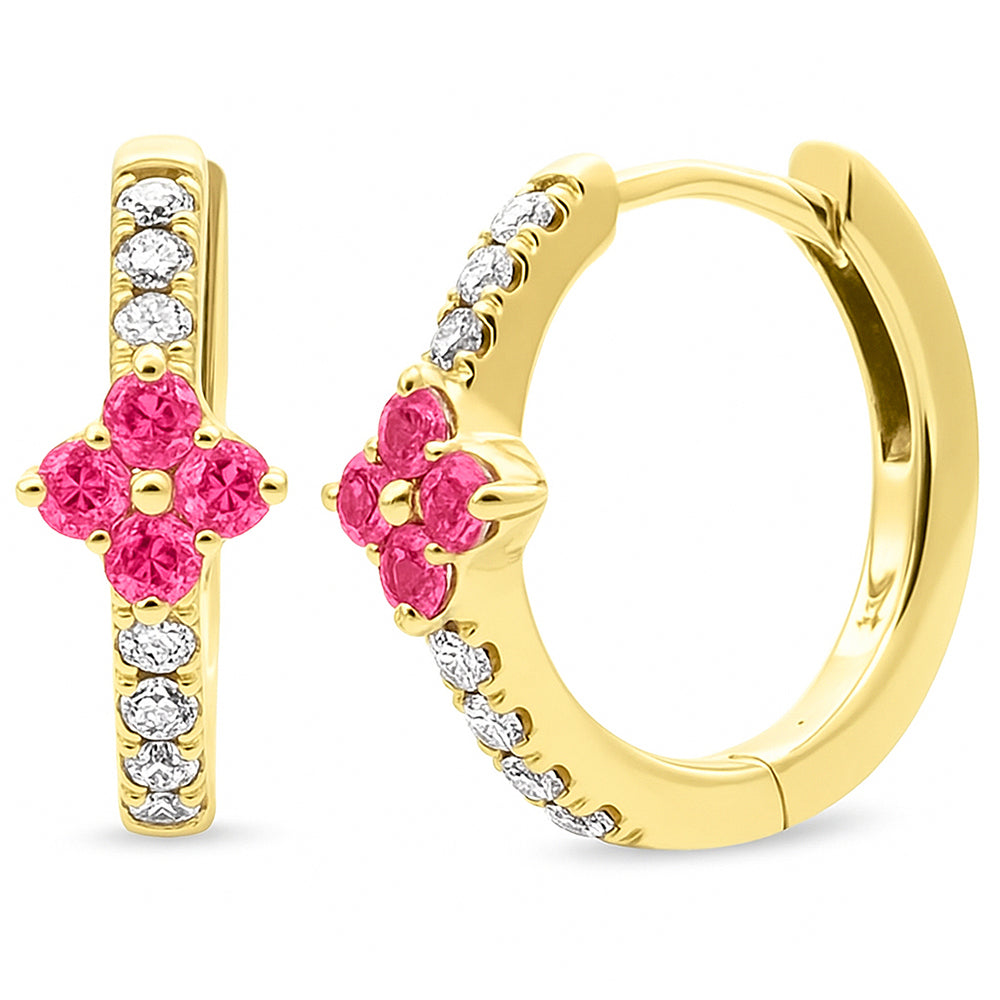 SPECIAL! .53ct G SI 14kt Yellow Gold Diamond & Pink Sapphire Gemstone Hoop Earrings