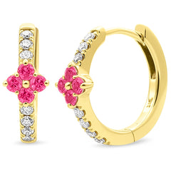 SPECIAL! .53ct G SI 14kt Yellow Gold Diamond & Pink Sapphire Gemstone Hoop Earrings
