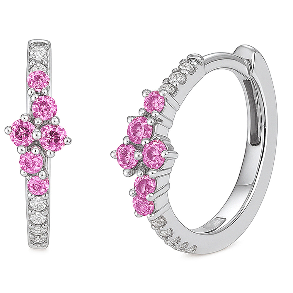SPECIAL! .34ct G SI 14kt White Gold Diamond & Pink Sapphire Gemstone Hoop Earrings