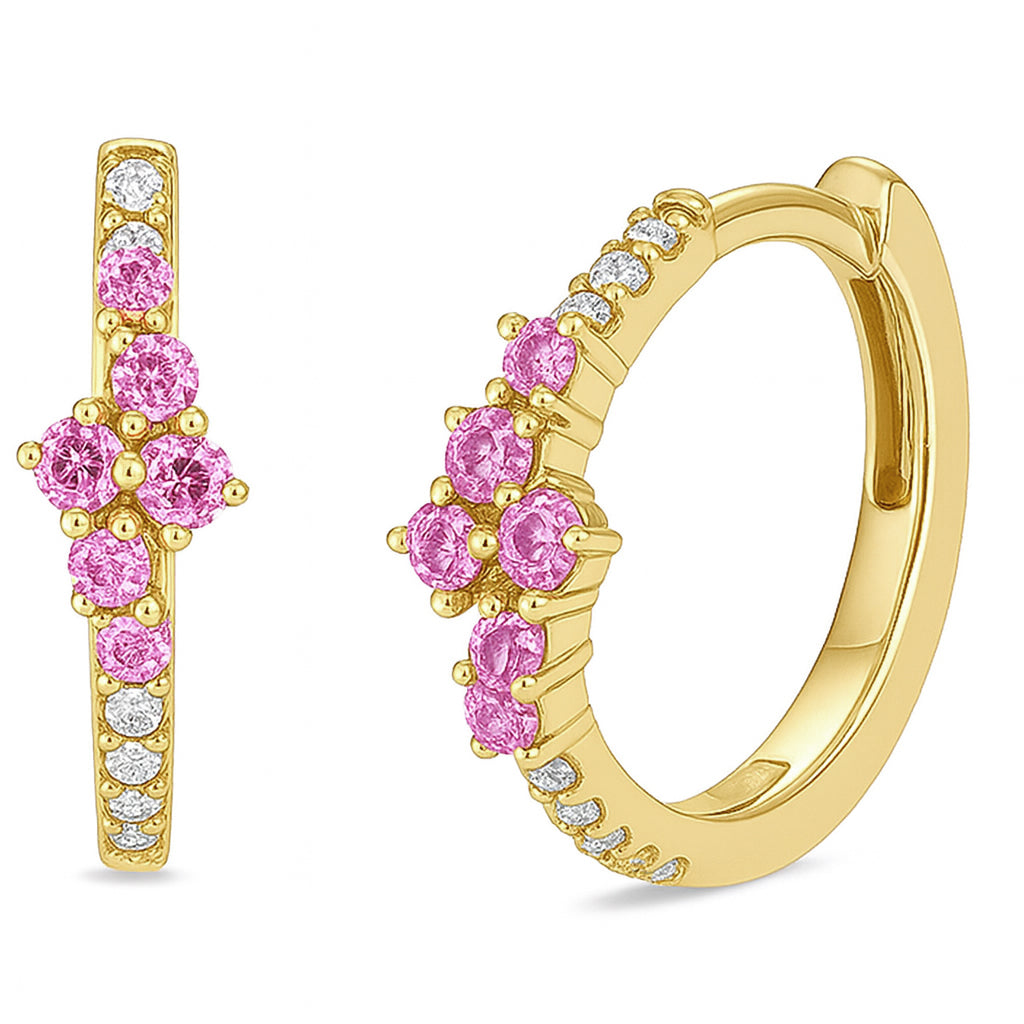 SPECIAL! .38ct G SI 14kt Yellow Gold Diamond & Pink Sapphire Gemstone Hoop Earrings