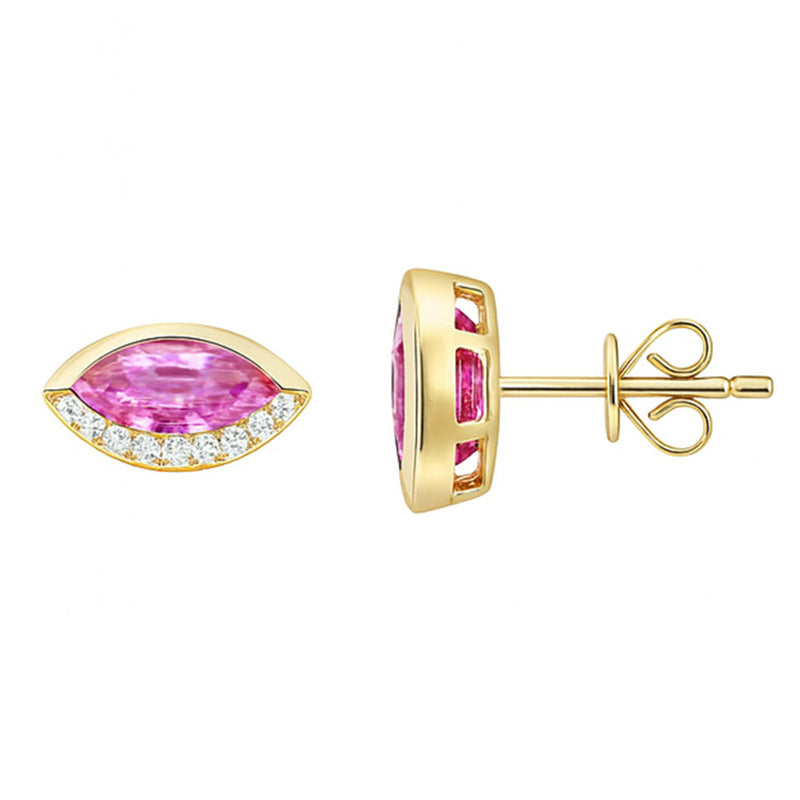 SPECIAL! 1.17ct G SI 14KT Yellow Gold Diamond & Pink Sapphire Gemstone Evil Eye Earrings