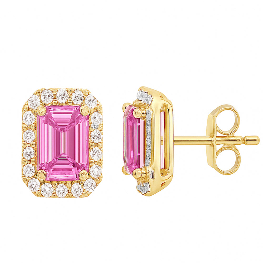 SPECIAL! 1.20ct G SI 14KT Yellow Gold Diamond & Pink Sapphire Gemstone Earrings