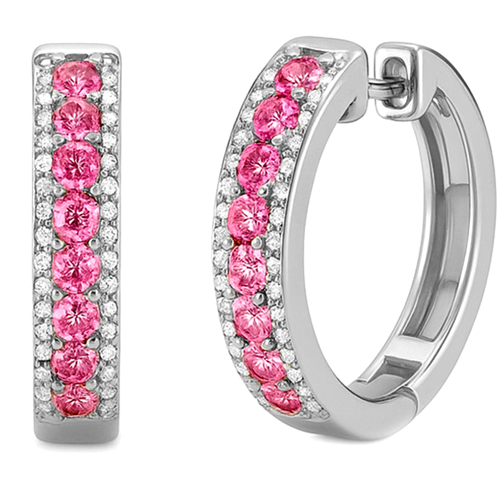 SPECIAL! .58ct G SI 14KT White Gold Round Diamond & Pink Sapphire Gemstone Hoop Earrings