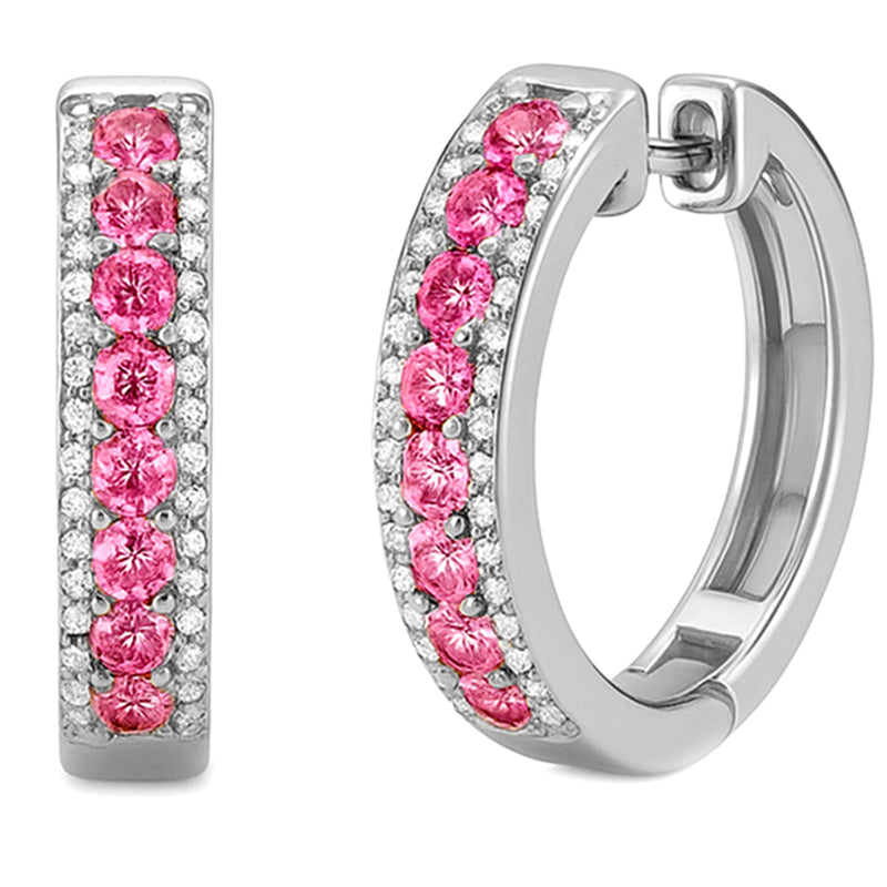 SPECIAL! .58ct G SI 14KT White Gold Round Diamond & Pink Sapphire Gemstone Hoop Earrings