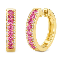 SPECIAL! .59ct G SI 14KT Yellow Gold Round Diamond & Pink Sapphire Gemstone Hoop Earrings