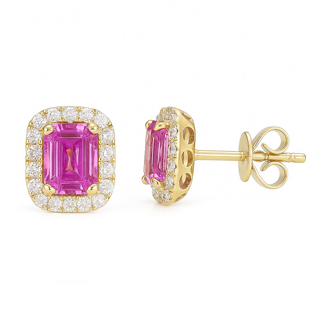 SPECIAL! 1.33ct G SI 14KT Yellow Gold Diamond & Pink Sapphire Gemstone Earrings