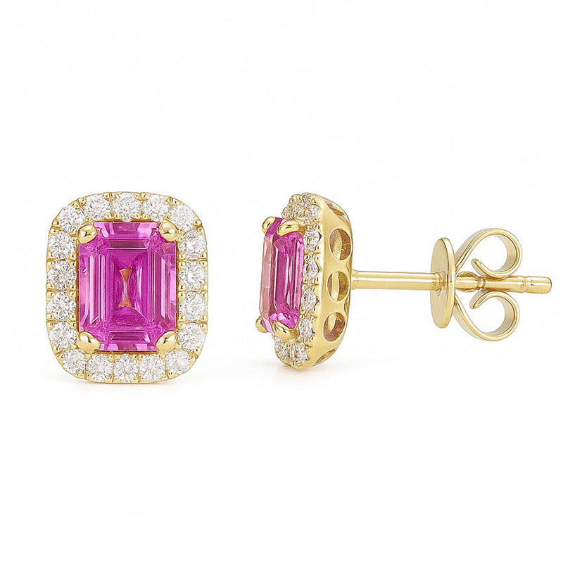 SPECIAL! 1.33ct G SI 14KT Yellow Gold Diamond & Pink Sapphire Gemstone Earrings