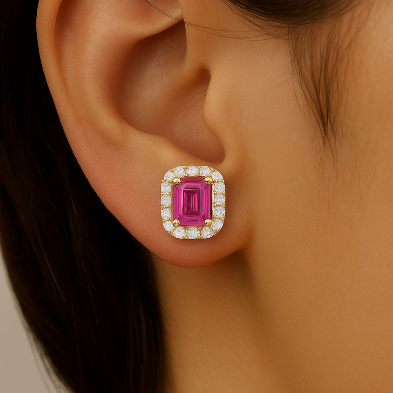 SPECIAL! 1.33ct G SI 14KT Yellow Gold Diamond & Pink Sapphire Gemstone Earrings