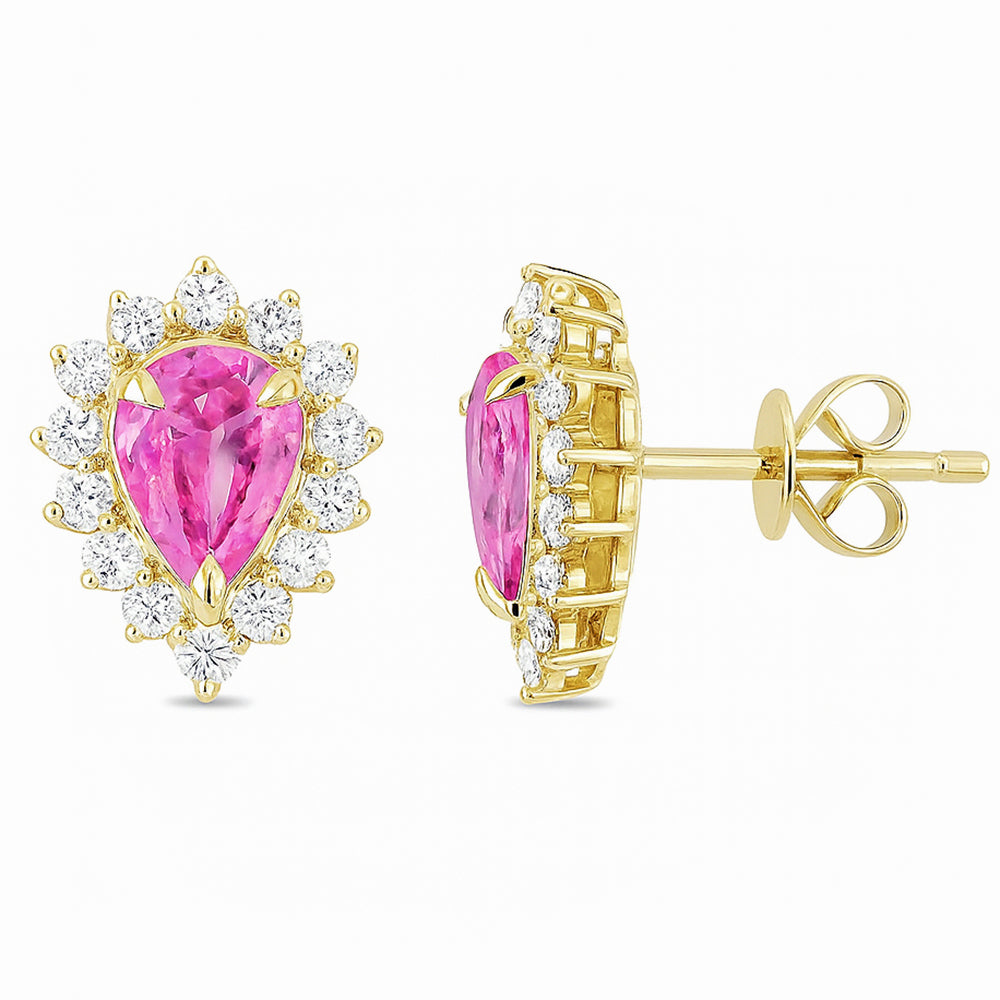 SPECIAL! 1.69ct G SI 14KT Yellow Gold Diamond Pear Shape Pink Sapphire Gemstone Earrings