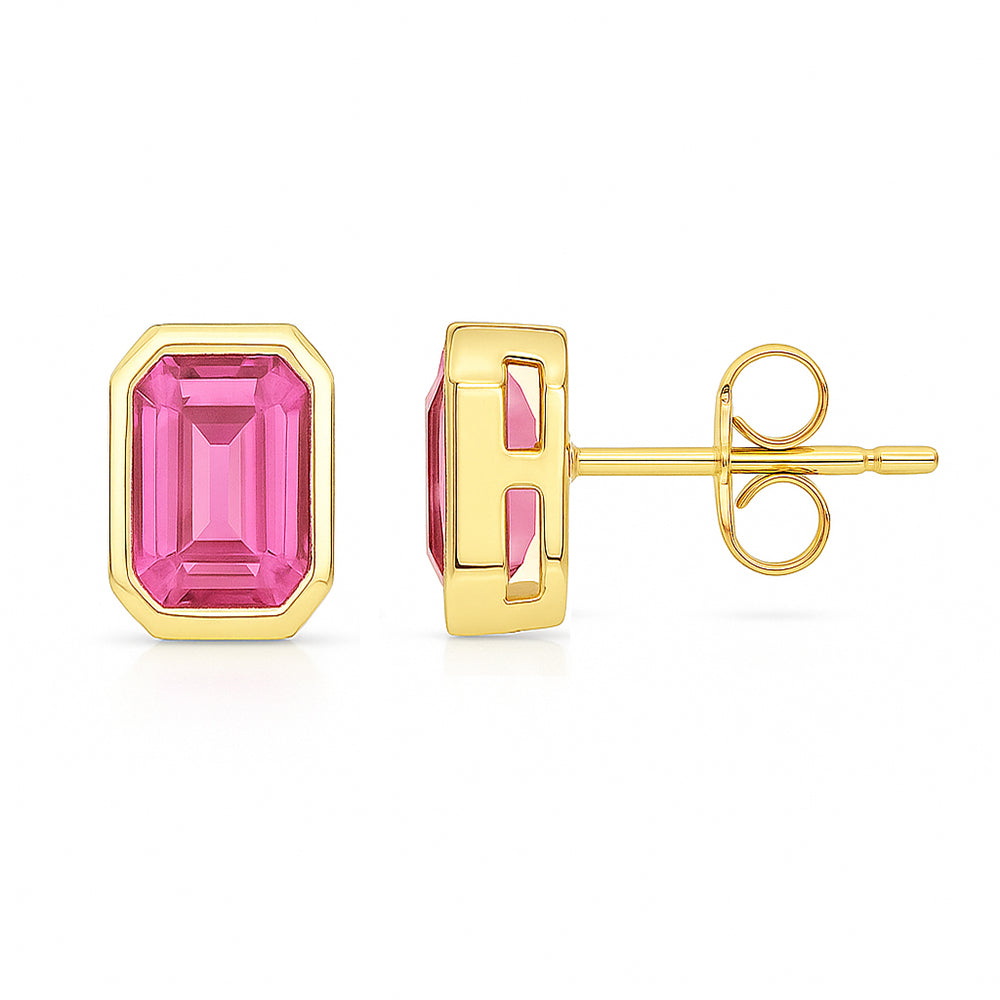SPECIAL! 1.09ct G SI 14KT Yellow Gold Bezel Set Pink Sapphire Gemstone Earrings