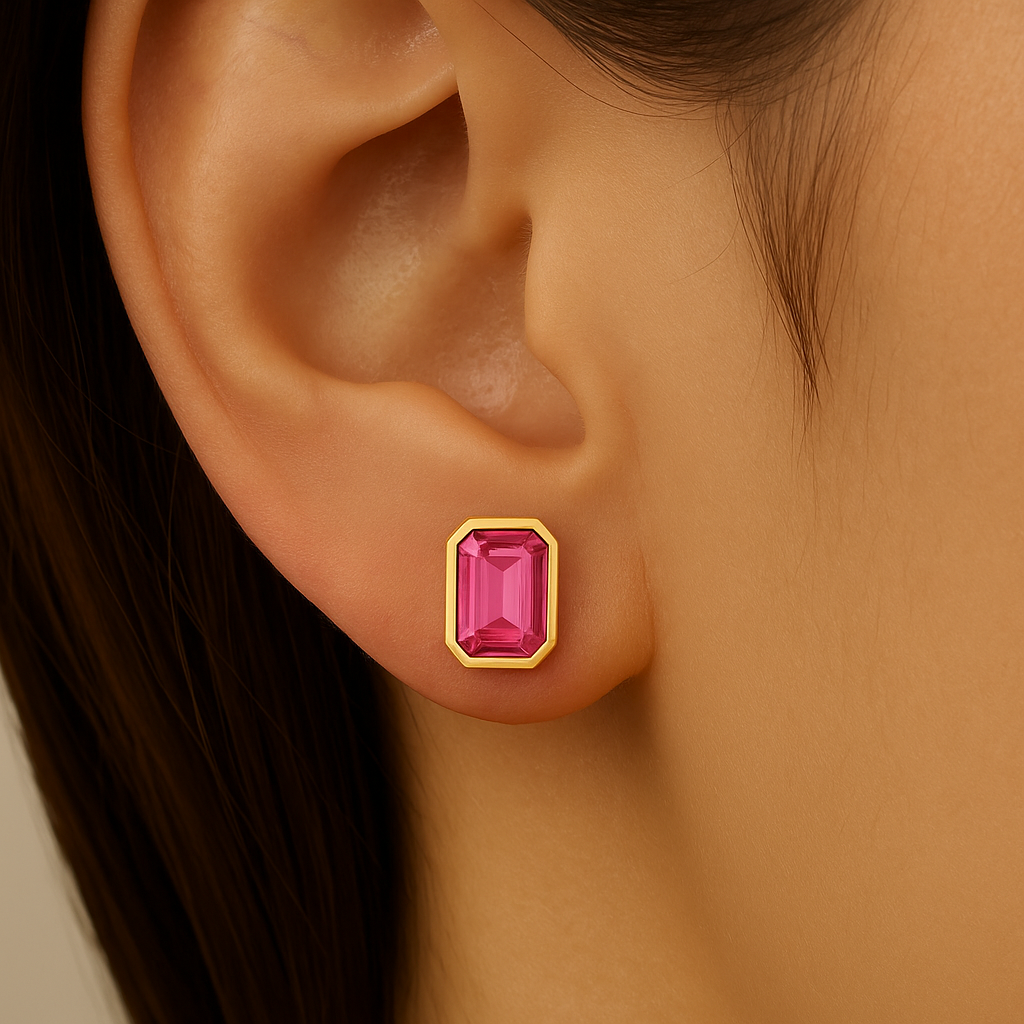 SPECIAL! 1.09ct G SI 14KT Yellow Gold Bezel Set Pink Sapphire Gemstone Earrings