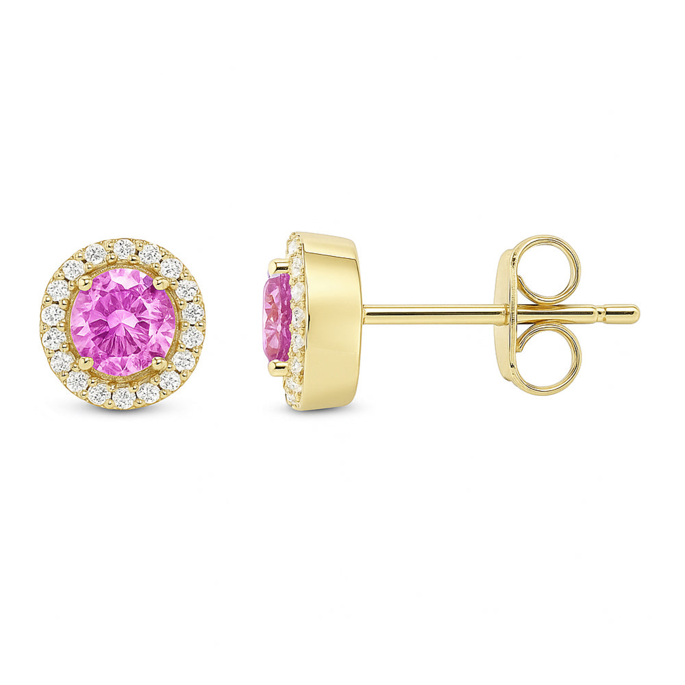 SPECIAL! .80ct G SI 14KT Yellow Gold Diamond & Pink Sapphire Gemstone Earrings