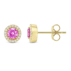 SPECIAL! .80ct G SI 14KT Yellow Gold Diamond & Pink Sapphire Gemstone Earrings