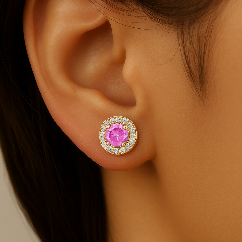 SPECIAL! .80ct G SI 14KT Yellow Gold Diamond & Pink Sapphire Gemstone Earrings