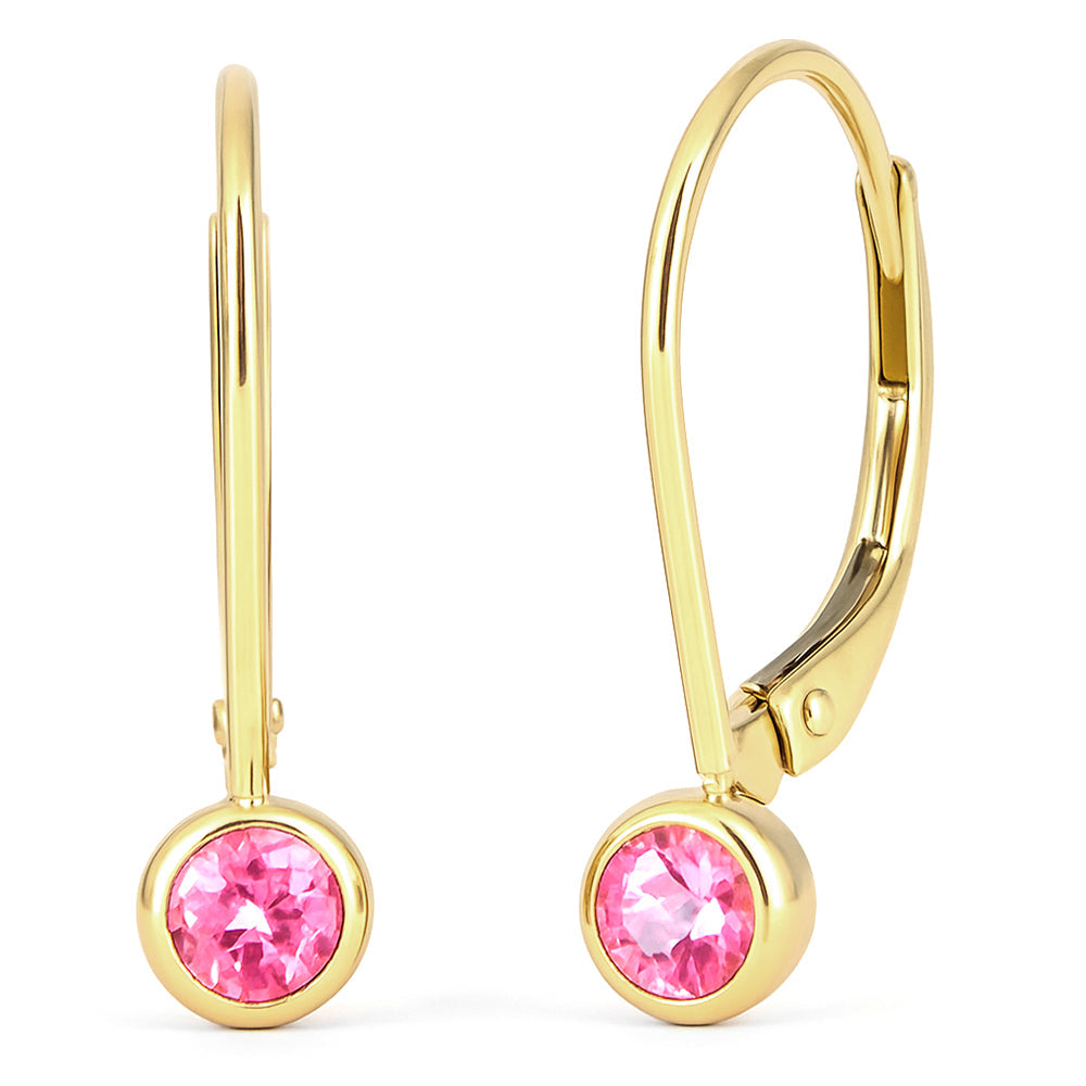 .34ct G SI 14kt Yellow Gold Bezel Set Pink Sapphire Gemstone Drop Earrings