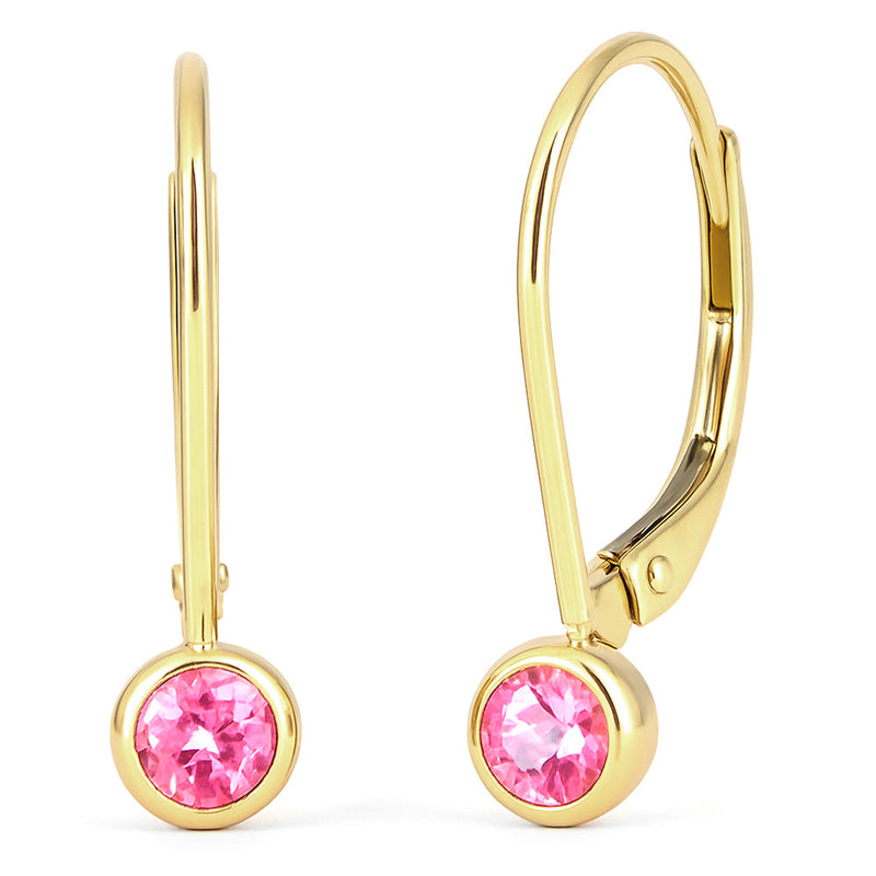 .34ct G SI 14kt Yellow Gold Bezel Set Pink Sapphire Gemstone Drop Earrings