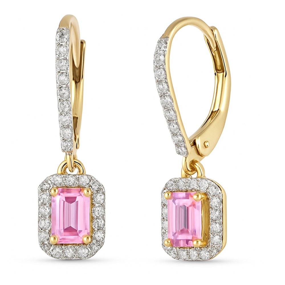 SPECIAL! .72ct G SI 14kt Yellow Gold Diamond & Pink Sapphire Gemstone Drop Dangle Earrings
