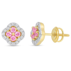 SPECIAL! .79ct G SI 14kt Yellow Gold Diamond & Pink Sapphire Clover Gemstone Earrings