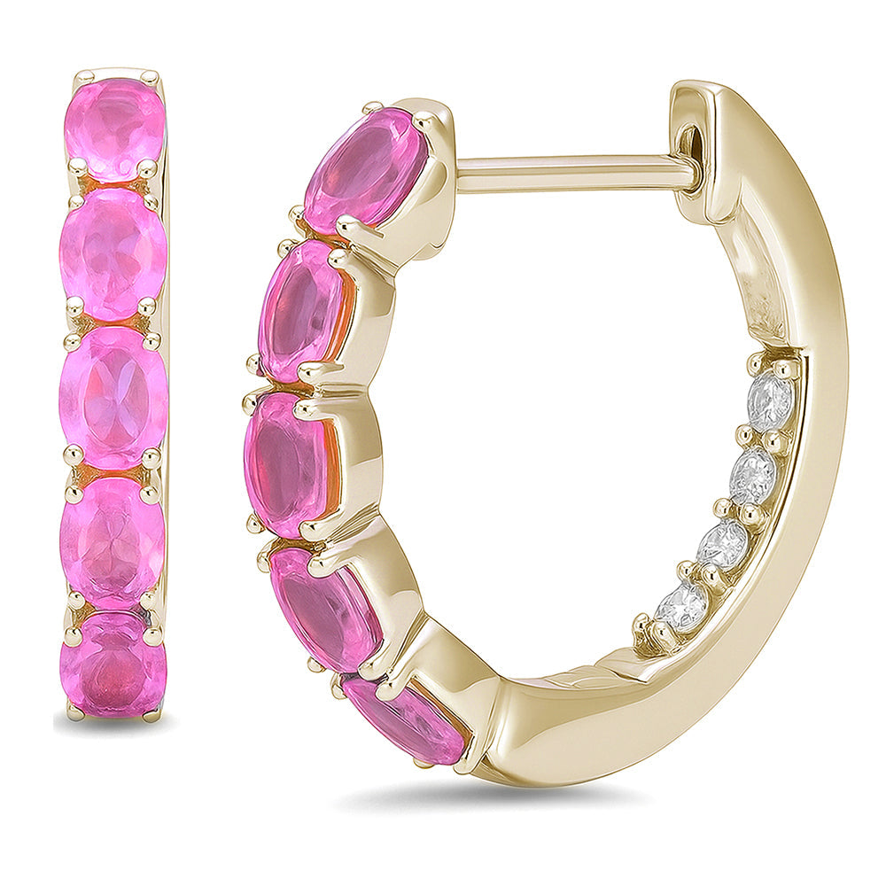 SPECIAL!  1.63ct G SI 14kt Yellow Gold Oval Pink Sapphire Gemstone & Diamond Hoop Earrings