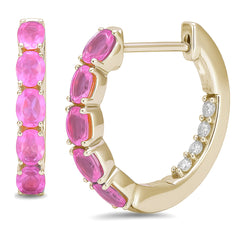 SPECIAL!  1.63ct G SI 14kt Yellow Gold Oval Pink Sapphire Gemstone & Diamond Hoop Earrings