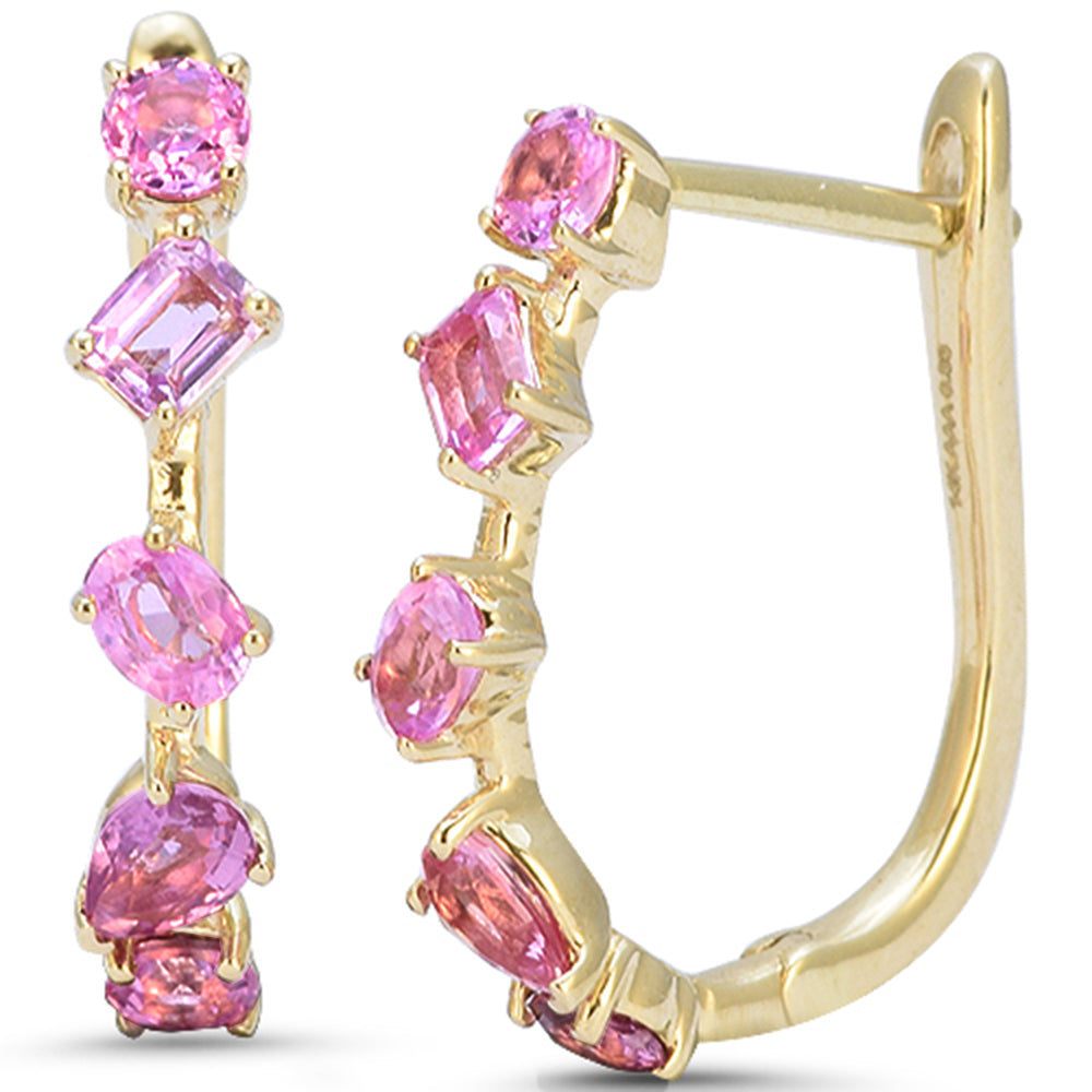 SPECIAL! 1.41ct G SI 14kt Yellow Gold Pink Sapphire J Hoop Gemstone Earrings