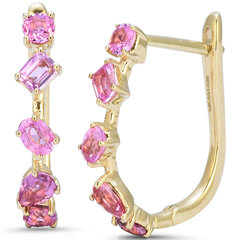 SPECIAL! 1.41ct G SI 14kt Yellow Gold Pink Sapphire J Hoop Gemstone Earrings