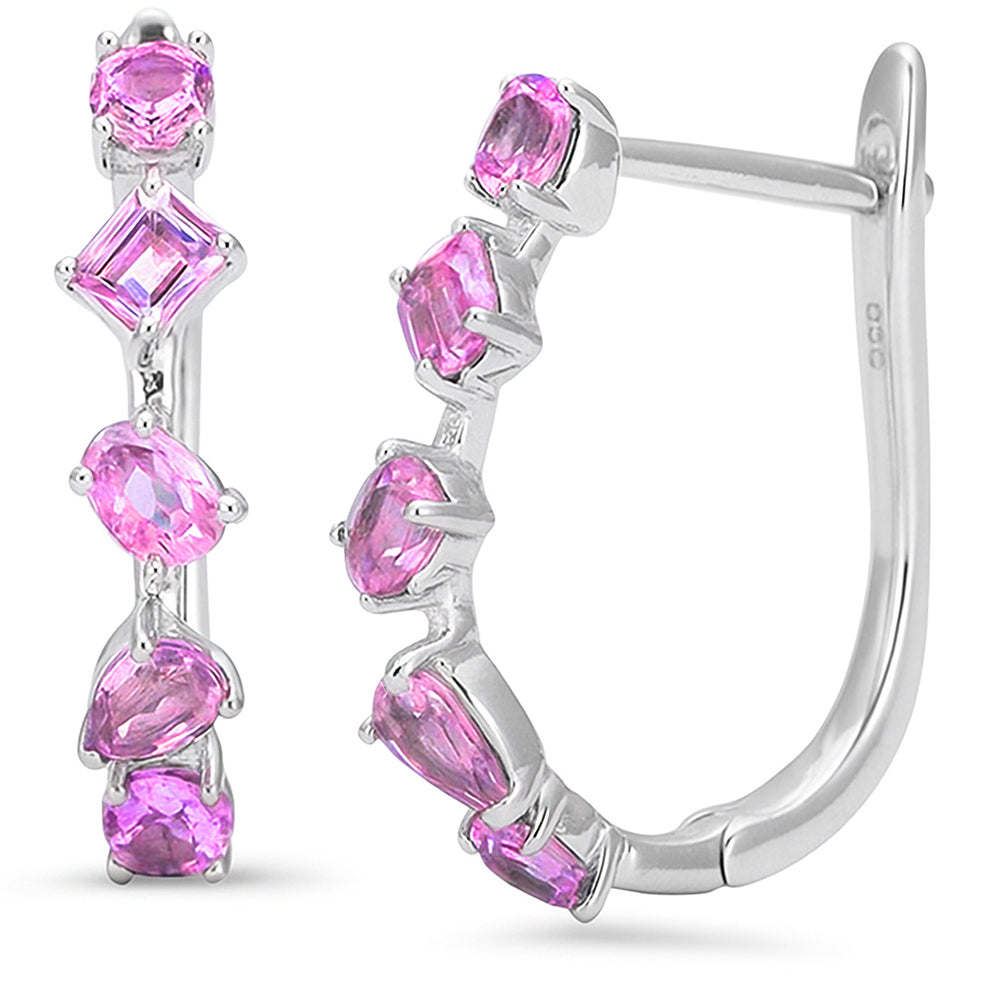 SPECIAL! 1.40ct G SI 14kt White Gold Pink Sapphire Gemstone J Hoop Earrings