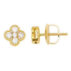 .09ct G SI 14kt Yellow Gold Round Diamond Clover Earrings