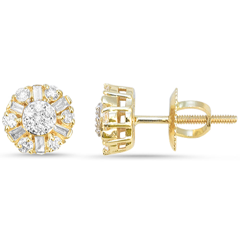 SPECIAL! .29ct G SI 14kt Yellow Gold Diamond Round & Baguette Flower Stud Earrings
