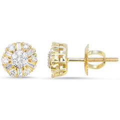 SPECIAL! .31ct G SI 14kt Yellow Gold Diamond Round & Baguette Flower Stud Earrings