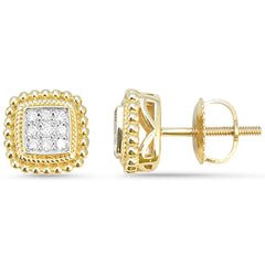 SPECIAL! .13ct G SI 14kt Yellow Gold Round Diamond Square Shape Beaded Halo Earrings