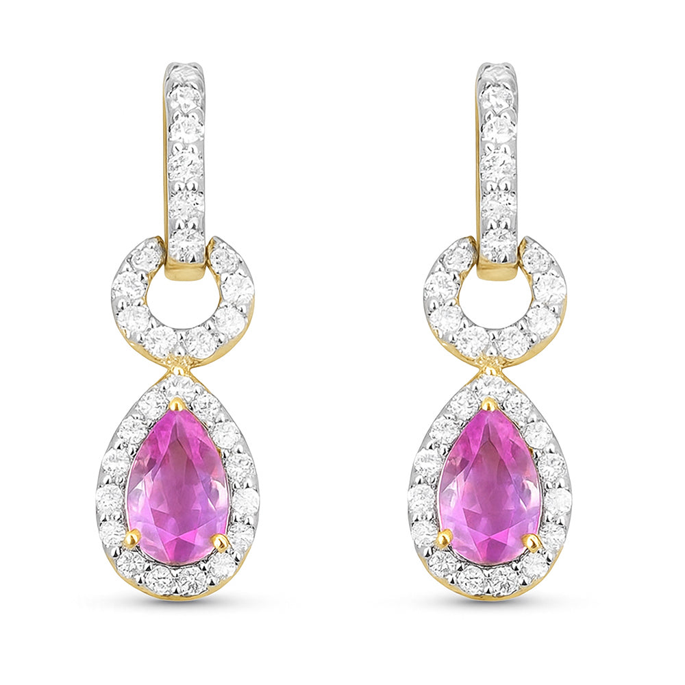 SPECIAL! .75ct G SI 14kt Yellow Gold Pink Sapphire & Diamond Pear Drop Earrings