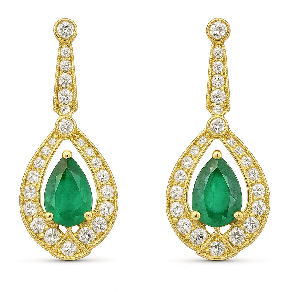 SPECIAL! 1.05ct G SI 14kt Yellow Gold Diamond & Emerald Gemstone Earrings