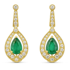 SPECIAL! 1.05ct G SI 14kt Yellow Gold Diamond & Emerald Gemstone Earrings
