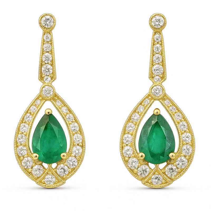 SPECIAL! 1.05ct G SI 14kt Yellow Gold Diamond & Emerald Gemstone Earrings