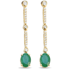 SPECIAL! 1.72ct G SI 14kt Yellow Gold Diamond & Emerald Gemstone Drop Earrings