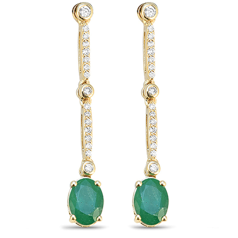 SPECIAL! 1.72ct G SI 14kt Yellow Gold Diamond & Emerald Gemstone Drop Earrings