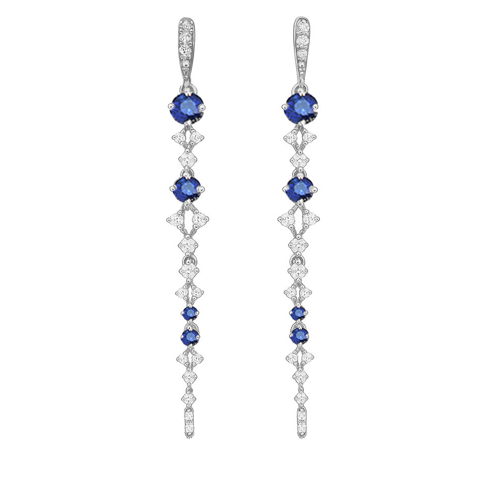 SPECIAL! .59ct G SI 14kt White Gold Diamond & Blue Sapphire Gemstone Drop Earrings