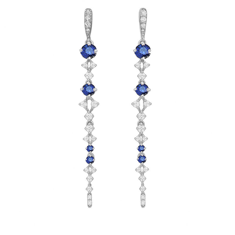 SPECIAL! .59ct G SI 14kt White Gold Diamond & Blue Sapphire Gemstone Drop Earrings