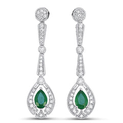 SPECIAL! 1.18ct G SI 14kt White Gold Diamond & Emerald Gemstone Teardrop Earrings