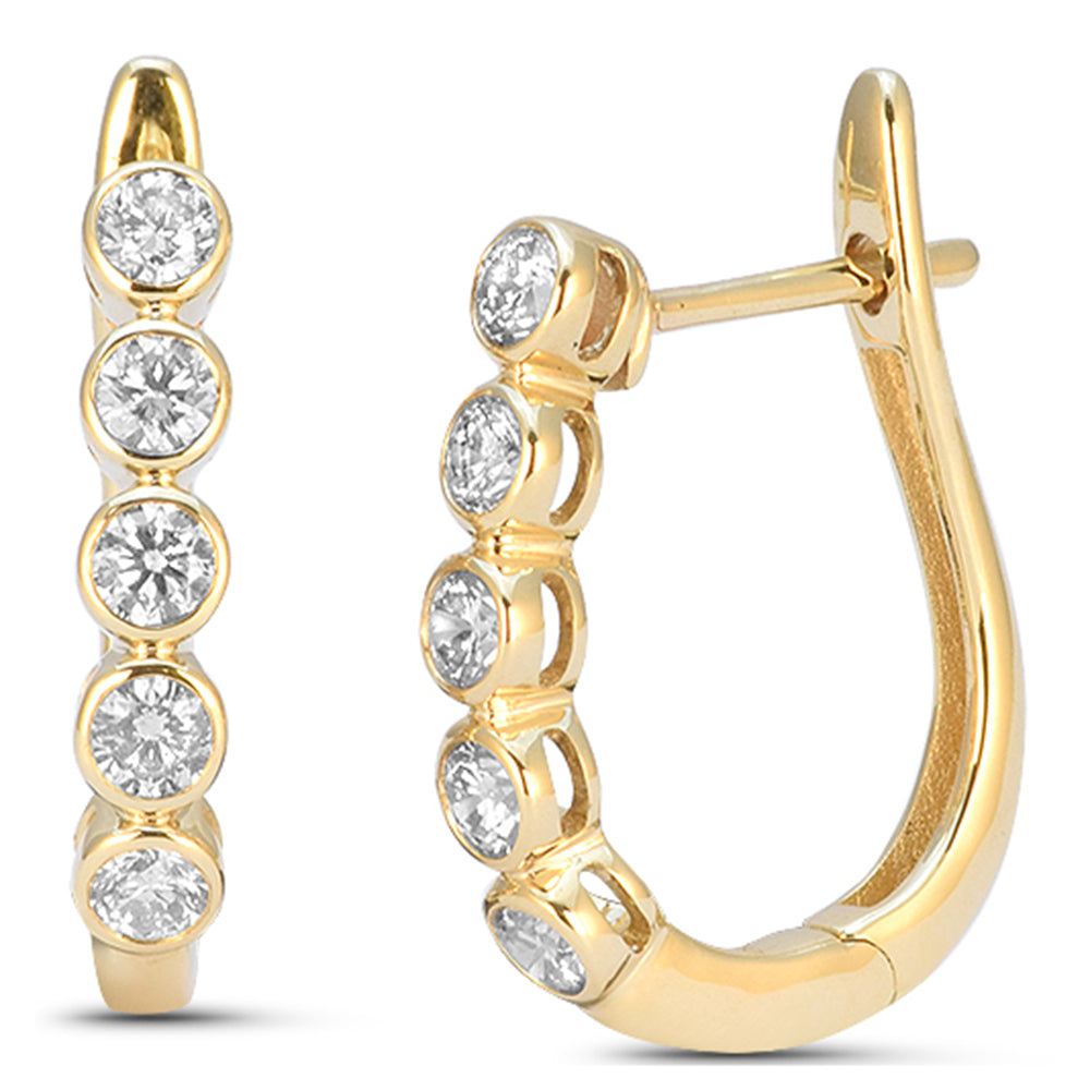 SPECIAL! .71ct G SI 14kt Yellow Gold Round Diamond Bezel Set J Hoop Earrings